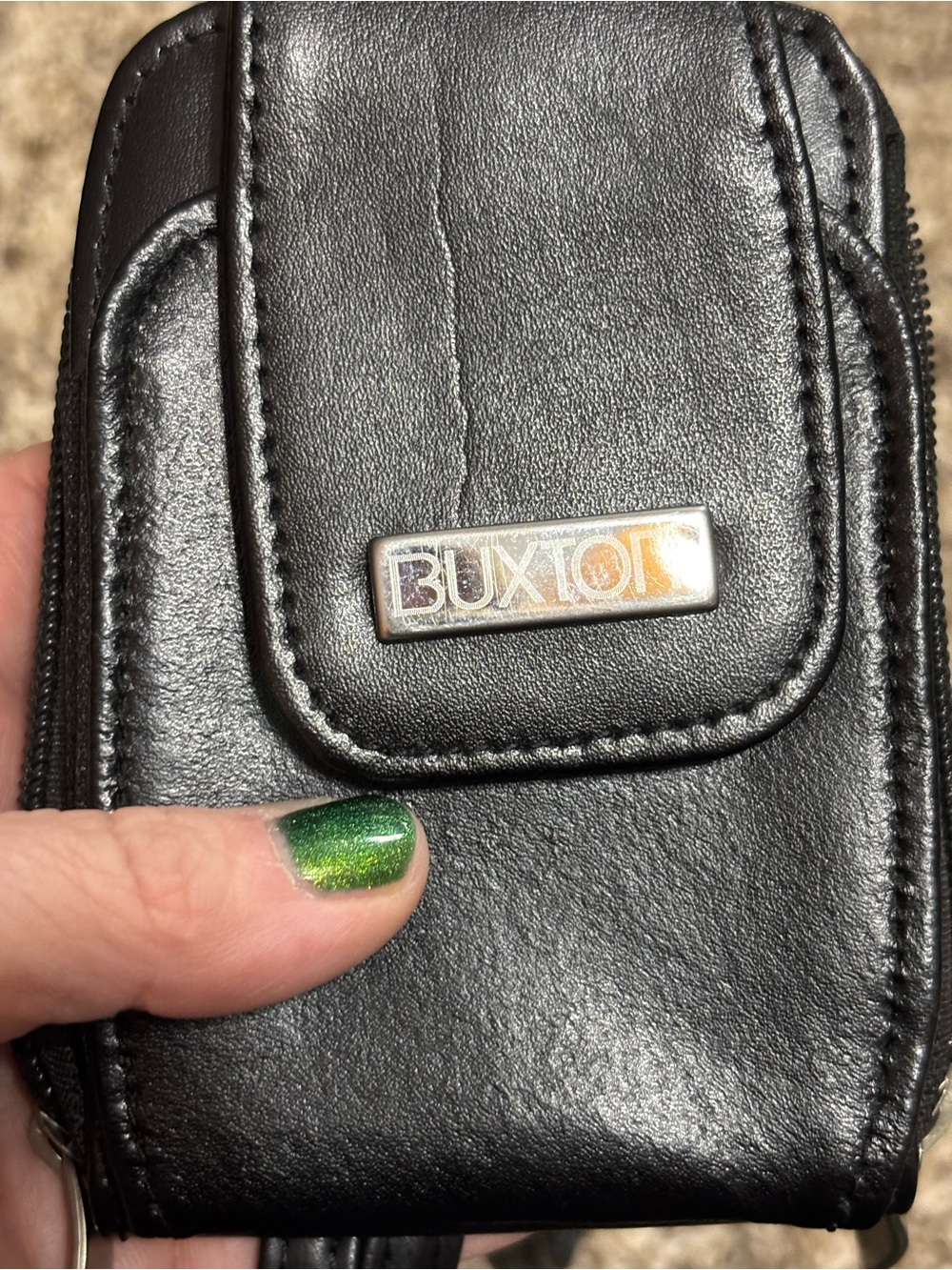 Buxton Black Zip-Around Mini Crossbody Wallet Coin Purse w Detachable Strap